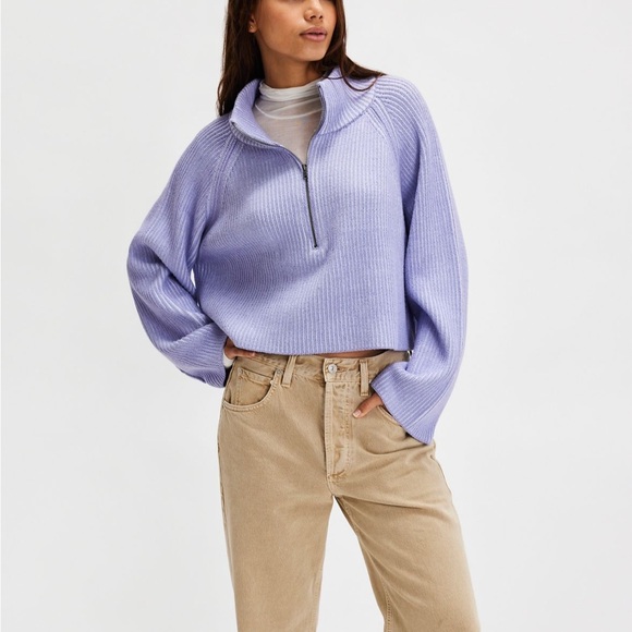 FREE PEOPLE GRETA HALF ZIP HEAVENLY LAVENDER COMBO - Picture 3 of 3